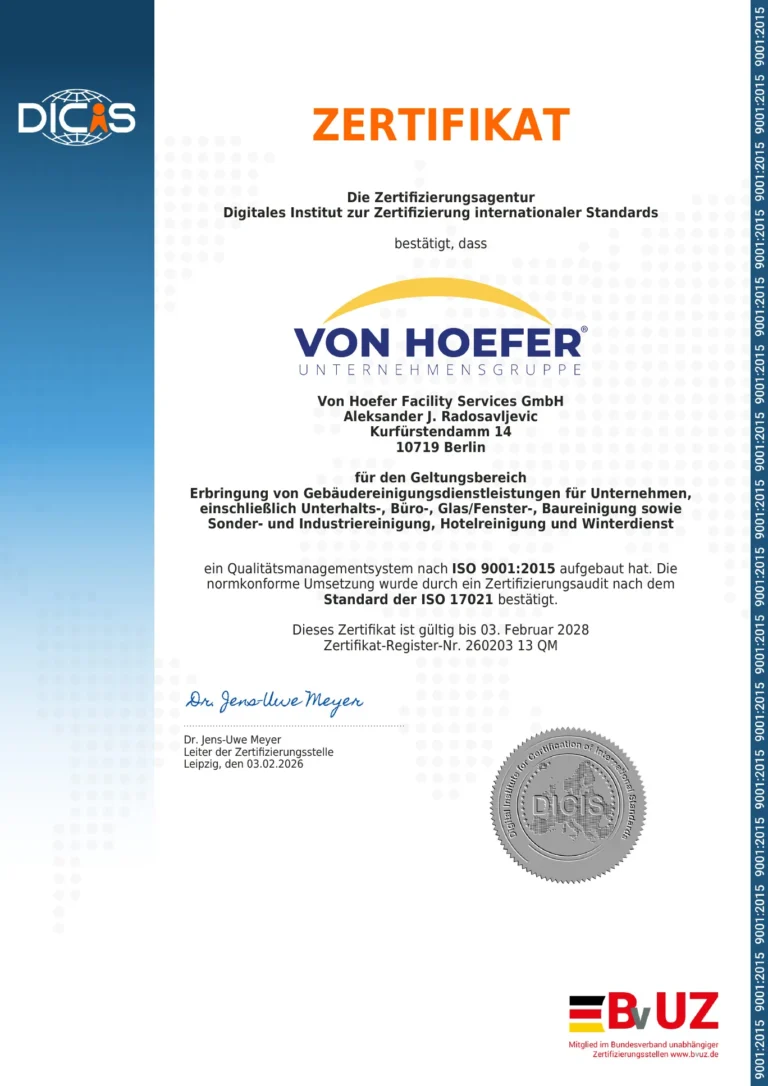 VON HOEFER - Zertifikat